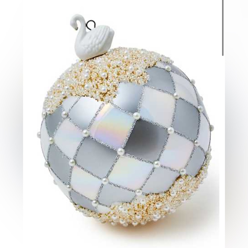 Mackenzie Childs Crystal Palace Swan Jumbo Glass Ball Ornament New In Box